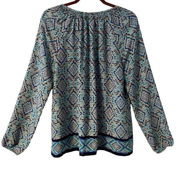 GAP print bohemian blouse in aqua, brown, navy, and black size Large - Picture 3 of 9
